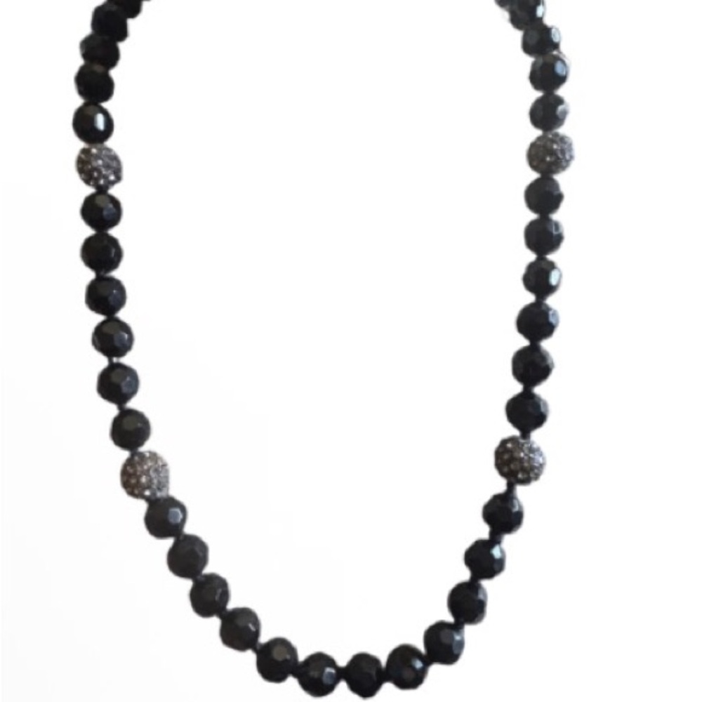 Lauren Ralph Lauren Black Faceted Bead Necklace with Pave Accent Beads